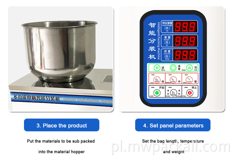 Automatyczna torba na butelki Wypełniacz proszkowy Cząsteczki Herbata Nasiona cukru Ziarna Proszek do ważenia Napełniarka